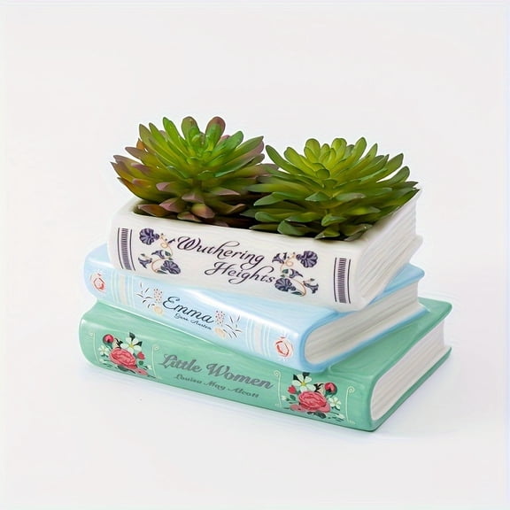 1 Piece Creative Three-layer Ceramic Book-shaped Vase, Vintage Book-shaped Vase, Unique Home Decoration Ceramic Flower Pot, Suitable for Living Room, Bookshelf, Mantel, Table Decoration