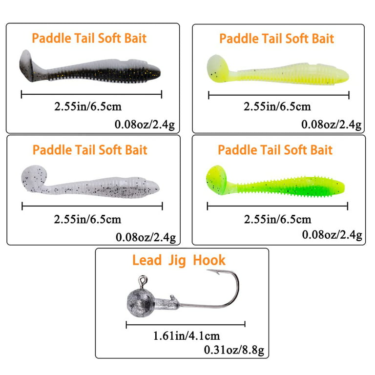 Goture Fishing Soft Plastic Lures Kit Jig Head Hooks Crappie Lures Trout  Bass Fishing Worm Lures Crappie Jigs Fishing Lures Set with Tackl Box for