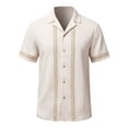 thumbnail image 5 of LNWUY Men's Guayabera Shirt Short Sleeve Lapel Button Down Casual T-Shirt Pattern Printed Beach Vacation Clothes Summer Tops Beige L, 5 of 6
