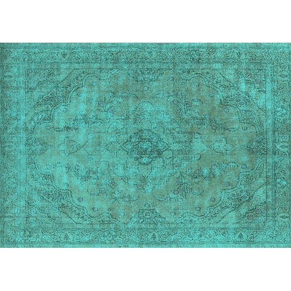 Ahgly Company Indoor Rectangle Oriental Turquoise Blue Industrial Area Rugs, 8' x 10'