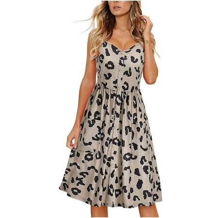 

Inkach Womens Print Sleeveless Pocket Knee-Length Dress