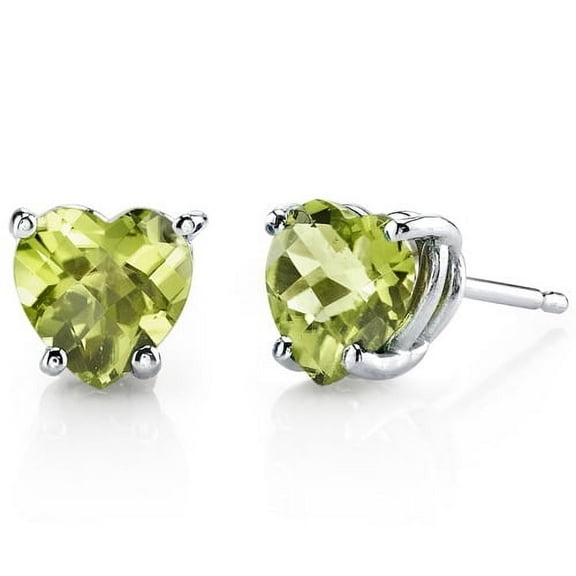 Paris Jewelry 24k White Gold 2 Cttw Created Green Peridot Heart Stud Earrings Jewelry Gift for Women plated