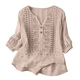 thumbnail image 5 of Womens 3/4 Sleeve Tops Cotton Linen Shirts Embroidered V Neck Button Boho Blouses Loose Fit Dressy Casual Tunic Top, 5 of 7