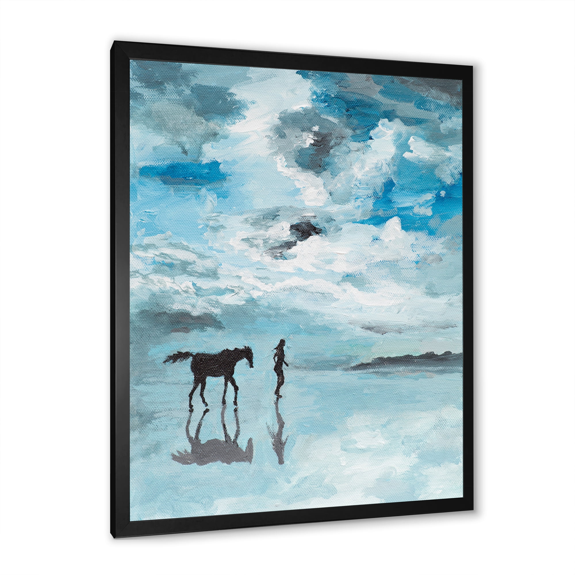 Designart 'Peaceful Scene Of Horse and Man Running By The Water' Farmhouse Framed Art Print