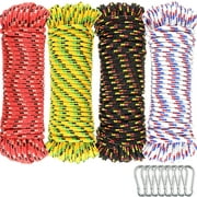 Wellmax 4 Pack 3/16" x 50ft Diamond Braided Polypropylene Rope with UV Treatment and Weather Resistant, Assorted Color