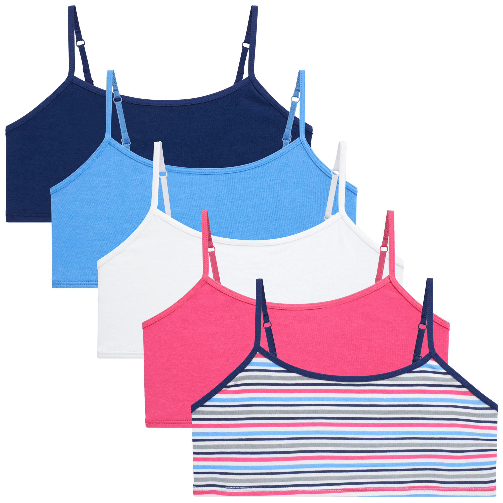 Rene Rofe Girls' Training Bra 5 Pack Stretch Cotton Crop Cami Bralette (714)