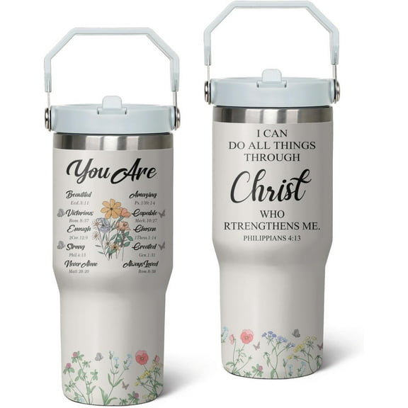 Christian Tumbler Inspiration Christian Gift for Women, Bible Verse Religious Coffee Cup, Religious Gifts For Mom Sister Grandma, 30 Oz Stainless Steel Tumbler With Handle & Straw