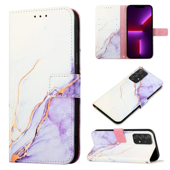 Nalacover for Samsung Galaxy A53 5G PU Leather Wallet Case,Stylish Marble Pattern Magnetic Clasp Flip Kickstand Cash Pocket Wireless Charging+Wrist Strap Cover for Girls Women,F