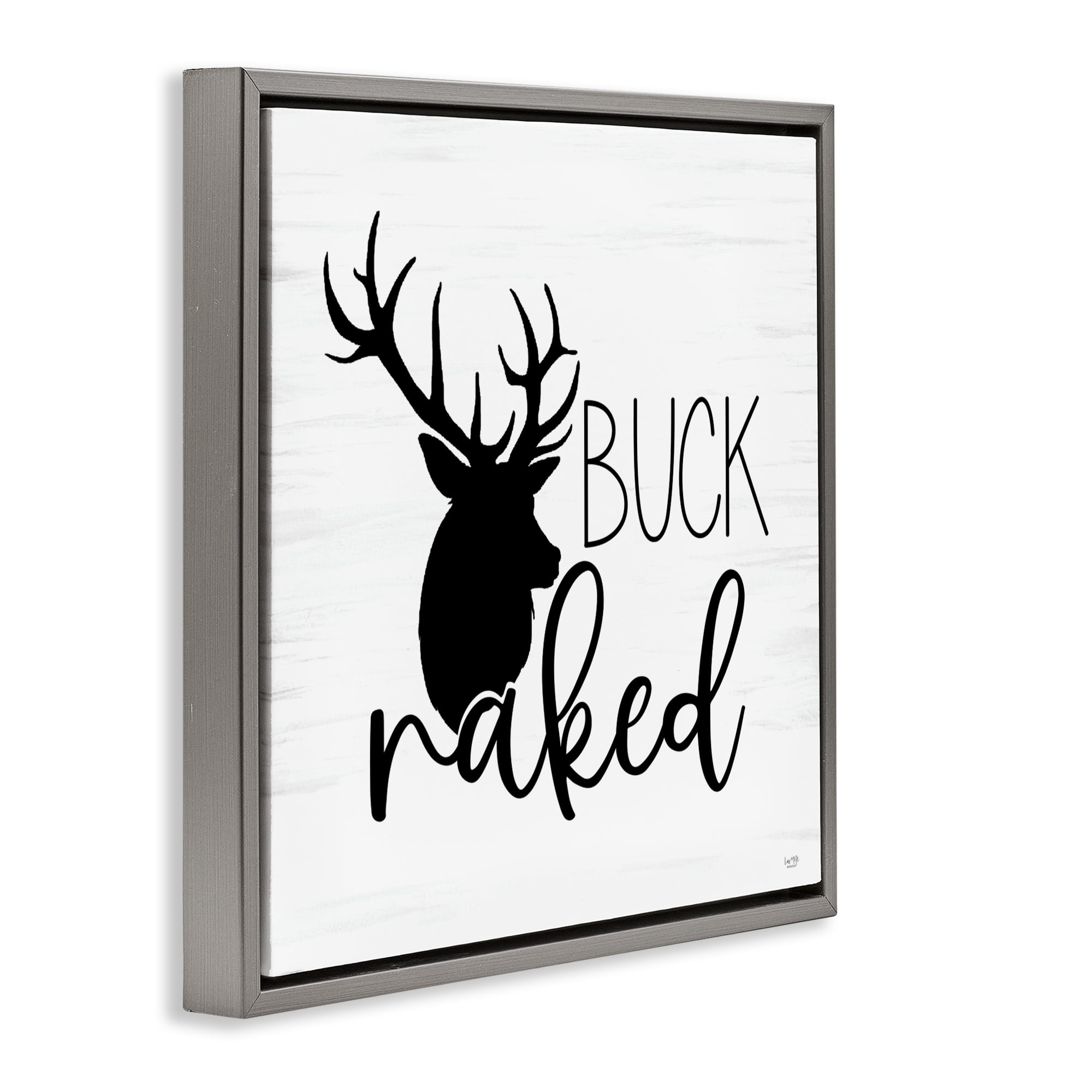 Stupell Industries Buck Naked Silhouette Gray Framed Floater Canvas Wall Art, design by Lux + Me Designs