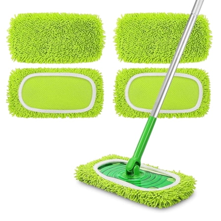 NEWE Reusable Microfiber Mop Pads 4 Pack Compatible with Swiffer Sweeper (Green)