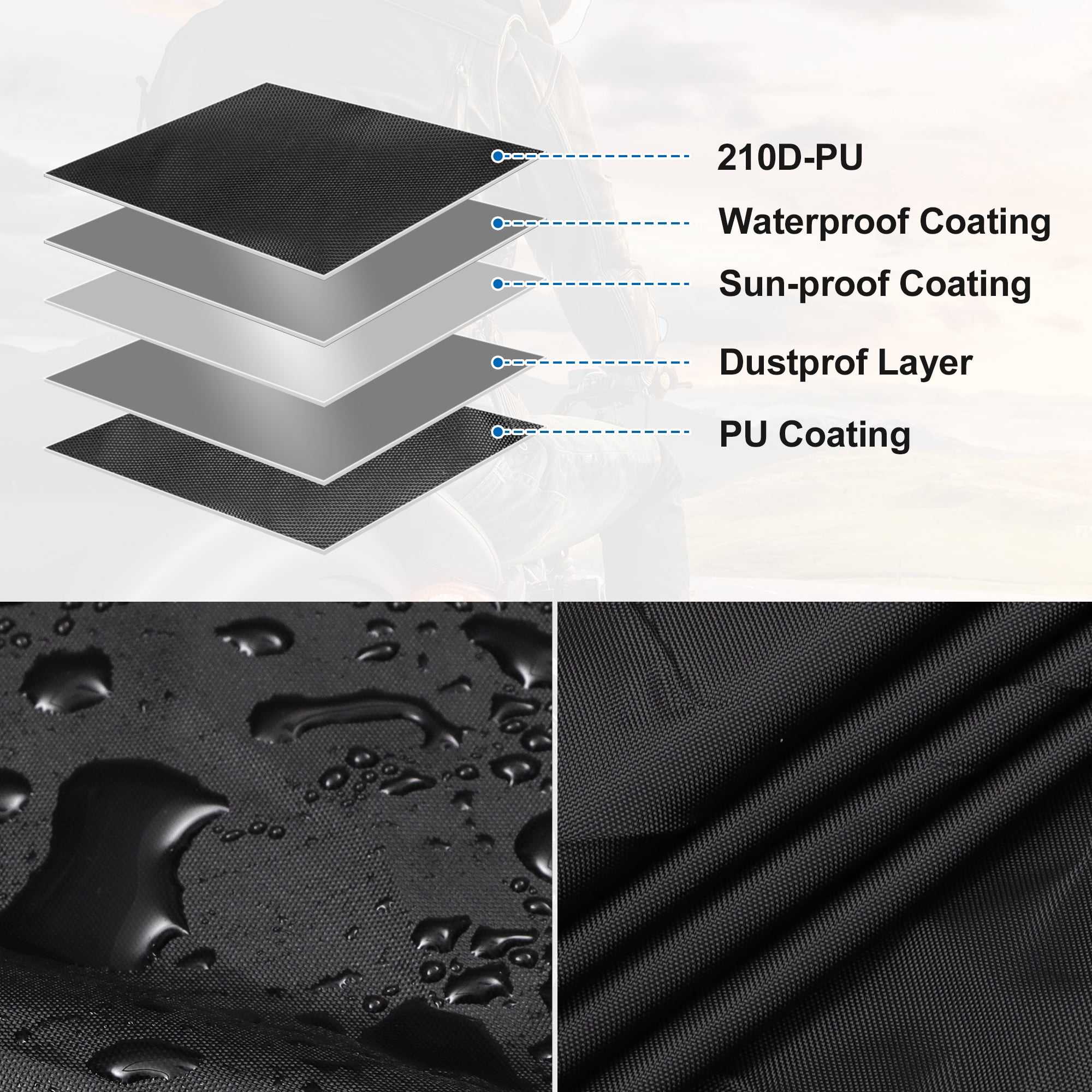 Unique Bargains Full Cover Motorcycle Cover 210D-PU Black for Kawasaki Z900RS 2018-2024 Outdoor Waterproof Motorbike Cover
