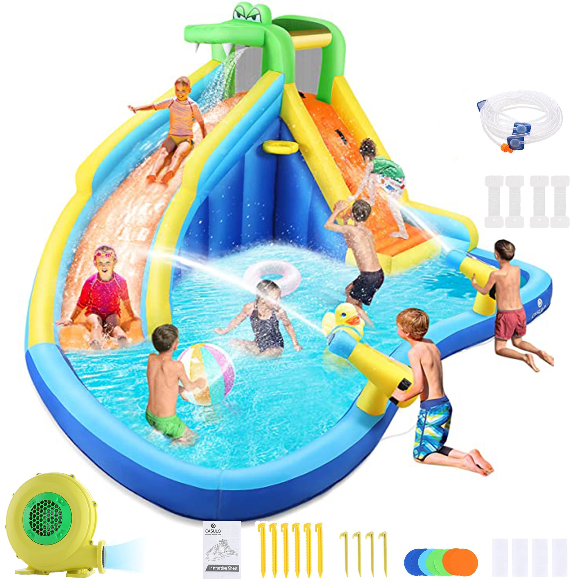 Step4Fun Crab Inflatable Bounce House,Inflatable Water Slide Park,Kids Long Water Slide with Splash Pool,Climbing Wall for Backyard Indoor and Outdoor Party,Included Air Pump,Repair Kit,Carrying Case 