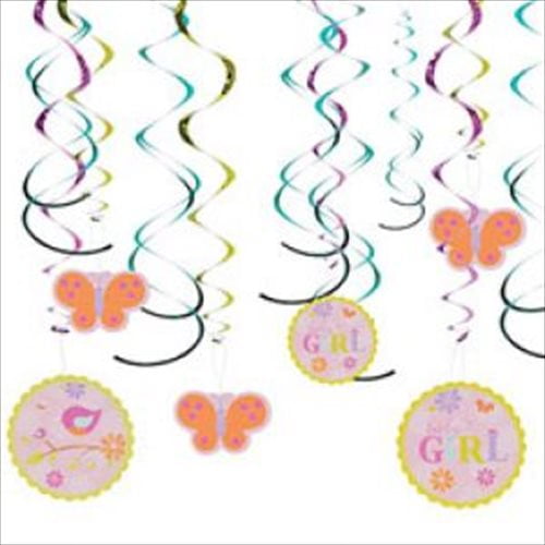 Tweet Baby Girl Hanging Swirl Decorations (12pc)