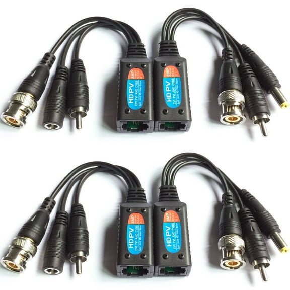 Evertech 2 Pairs of 8MP 8 Megapixel Mini HD UTP Balun Cat5 Cat6 to BNC Video Baluns Transceiver Passive Video Power and Audio/Data Connector RJ45 Cat5 Cat6 Data Transmitter