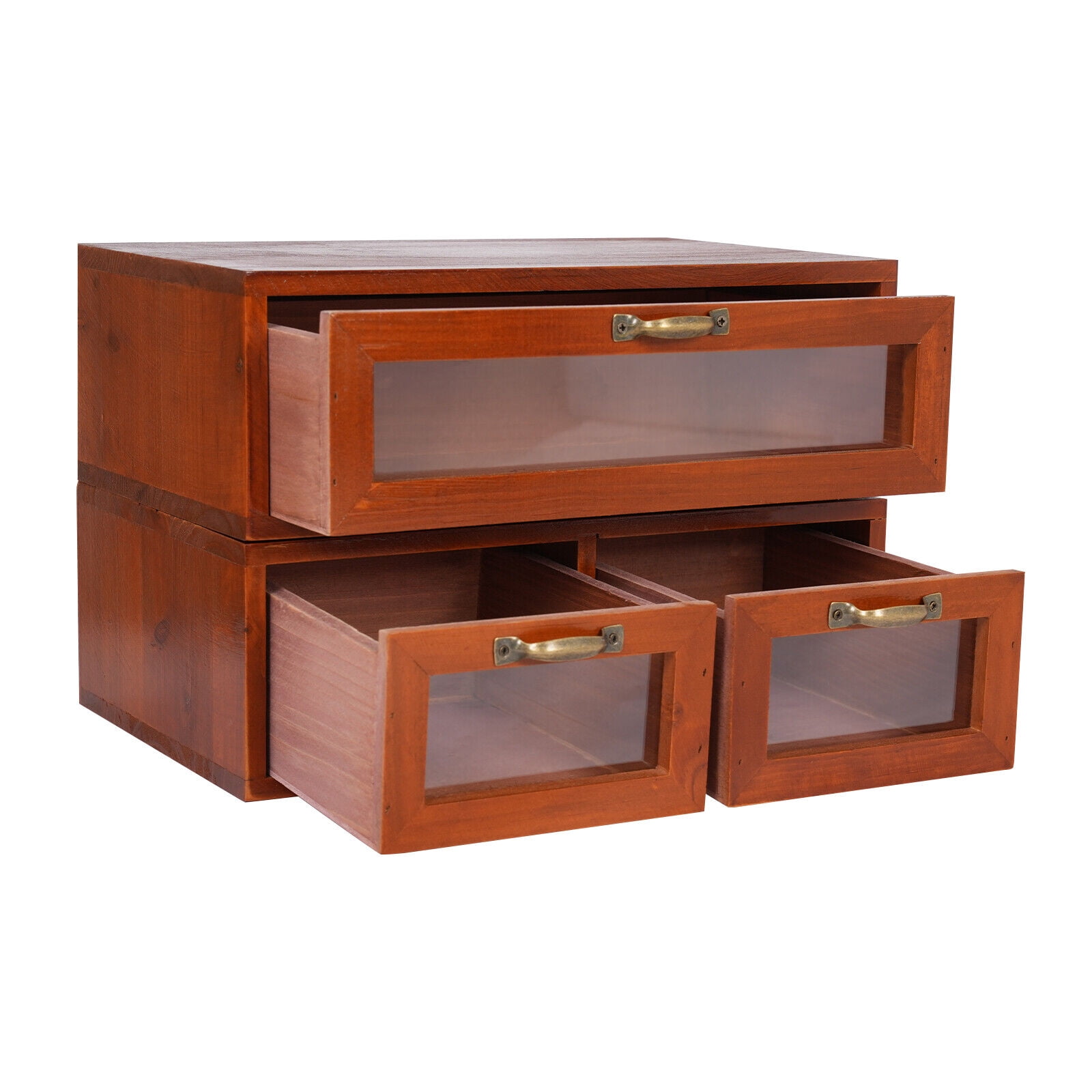 Desktop Storage Box (1+ 2 Drawers) Vintage Desk Organizer Tabletop Storage Organization Box with 3 Drawers for Office