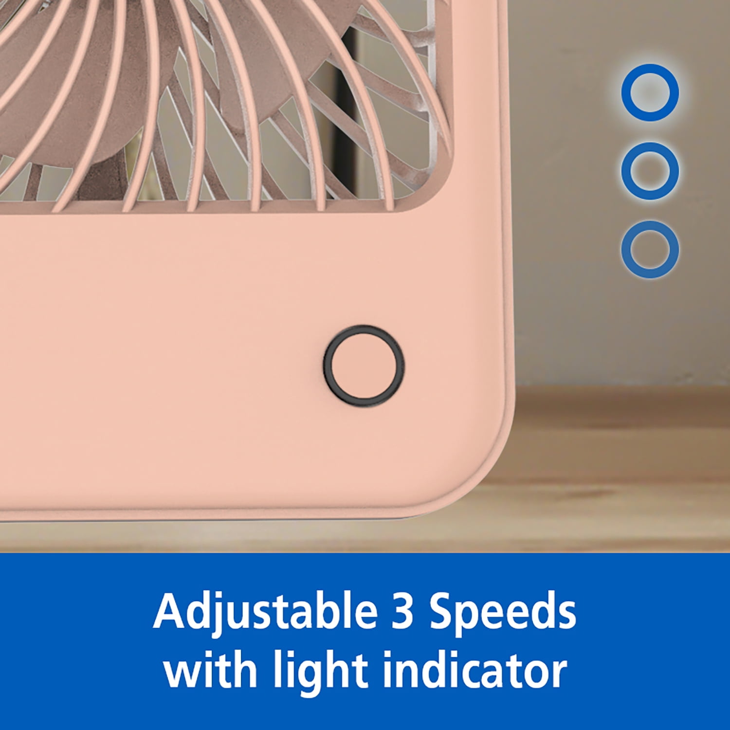 Mainstays 4 in 3-Speed Portable Rechargeable Foldable Fan, Pink Blush, Model FN1041NPB, 2026 Model