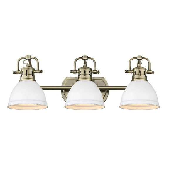 Yep by Golden Lighting Duncan 3-light Vanity in Aged Brass and Matte White shade