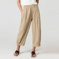 thumbnail image 6 of QLEICOM Womens Slacks Women's Wrinkle Free Relaxed Fit Straight Leg Pants Loose Solid Pockets Elastic Waist Comfortable Harem Ankle-Length Pants Wide Leg Pants Relaxed Fit Trousers Khaki L, 6 of 6