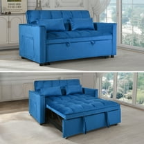 Convertible 3-in-1 Pull Out Sofa Bed with Reclining Backrest,Sofa Bed for Living Room,Home,Convertible Sleeper Couch with Storage Pockets,Blue