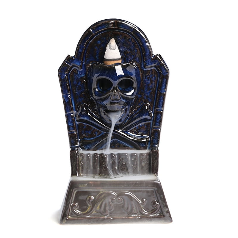 Creative Halloween Skull Incense Burner Waterfall Smoked Incense Holder Ceramic Censer Handicrafts Home Decor Ornaments
