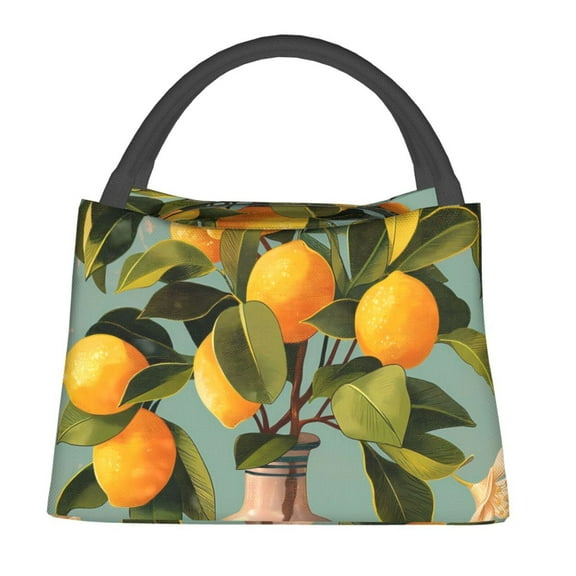 Gaeub Retro Warm Lemon Flower Collapsible Cooler Bag Insulated,Leakproof Food Bag for Hot or Cold Food Delivery,Travel Insulated Bag, or Beach Cooler Bags