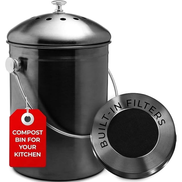 Cubo de compostaje para encimera Epica de acero inoxidable de 5 litros con filtro de carbono