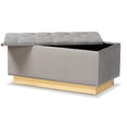 thumbnail image 3 of Baxton Studio Powell Glam and Luxe Grey Velvet Fabric Upholstered and Gold PU Leather Storage Ottoman, 3 of 10