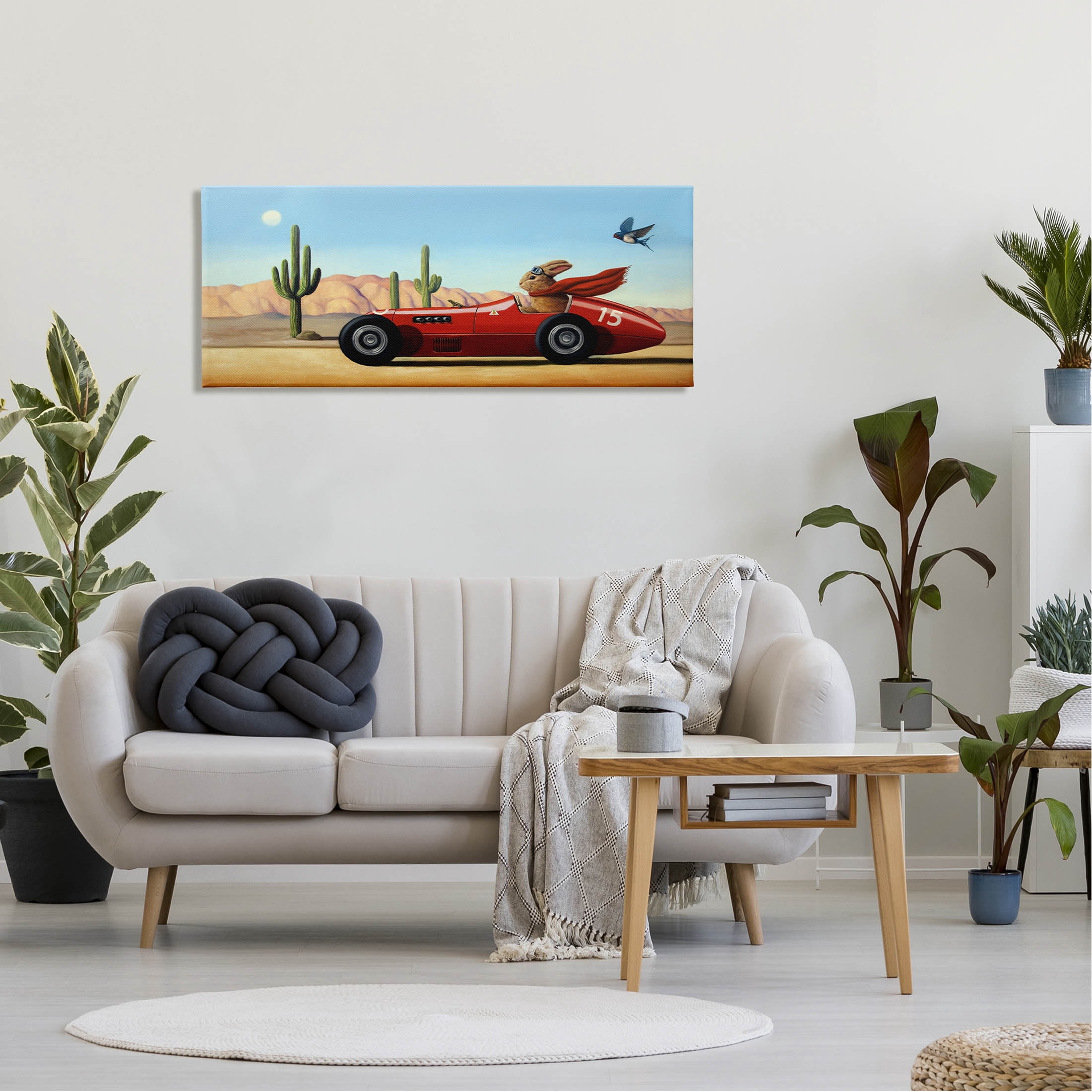 Stupell Industries Race Car Bunny Driving Desert Canyon Painting Gallery Wrapped Canvas Print Wall Art, Design by Lucia Heffernan