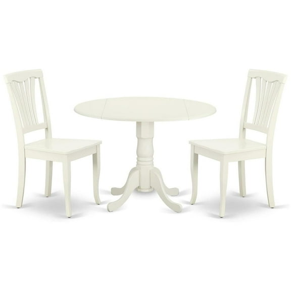 HomeStock 3 Piece Dining Table Set for Small Spaces Contains a Round Dining Room Table with Dropleaf and 2 Wood Seat Chairs, 42x42 Inch,Linen White