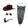 thumbnail image 3 of Sombrero de vaquero y barba, disfraz original, gafas de sol realistas para carnaval. gris, 3 of 9