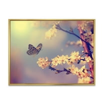 Designart 'Ancient Butterfly Flying To A White Flower' Traditional Framed Canvas Wall Art Print