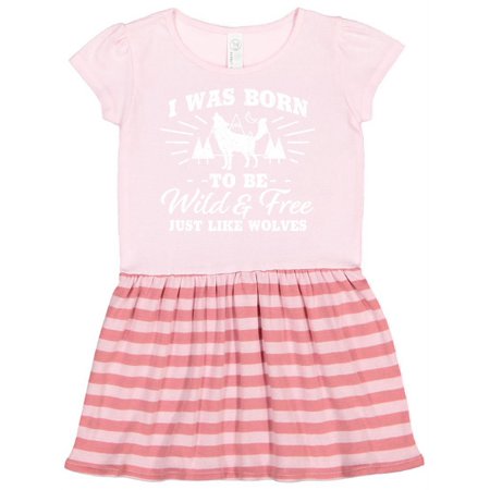 

Inktastic I was Born to be Wild and Free with Wolf and Mountains Gift Toddler Girl Dress