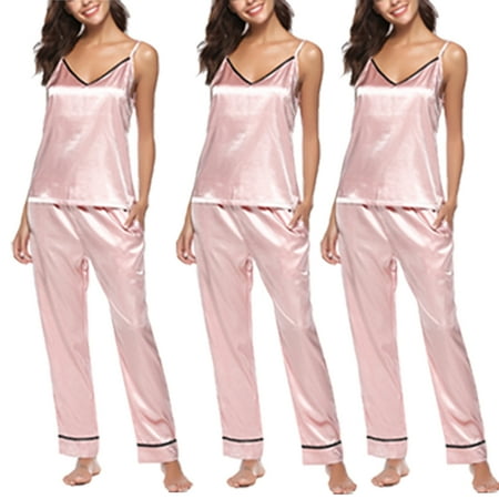 

Sedceaty Women Sleepwear V- Neck Sleeveless Top Pant Pajamas Set Sexy Suspender Trousers Suit