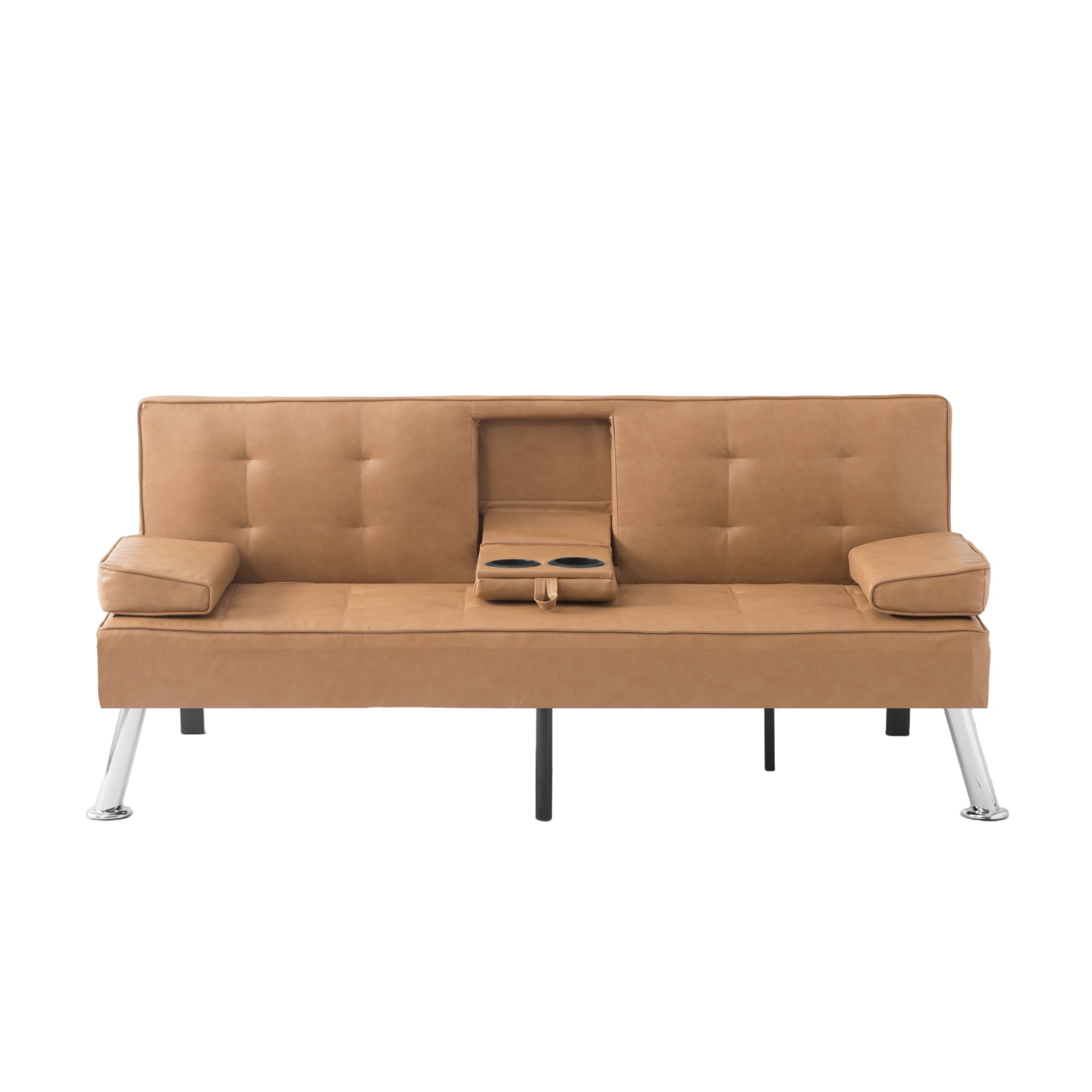 Gewnee Tangerine 69.49" Foldable Sofa Bed - Adjustable Recliner with 2 Cup Holders & Chrome Metal Legs