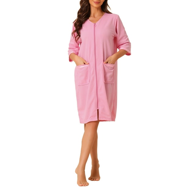 Batas de baño de spa para mujeres INSPIRE CHIC con mangas 3/4, pijamas, ropa de estar en casa, batas con cremallera, color rosa