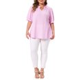 thumbnail image 2 of Plus Size Top for Women Ruffled Trim Notch V Neck Puff Sleeves Textured Summer Shirts Blouse 3X //, 2 of 6