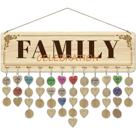 1 Pc Wooden Plain Style Family Birthday Reminder Calendar Plaque Days to Remember Wooden Calendar Sign Plaque DIY Birthday Calendar for family celebration Birthday Party Decoration