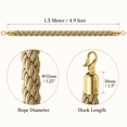 thumbnail image 2 of ABPETE Stanchion Rope, 1.5m/5Ft Barrier Rope Twisted Post Ropes with Snap Hooks for Posts Stands Queue Divider Crowd Control of Hotel, Golden Hook, Champagne Gold Rope, 2 of 7