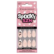 Salon Perfect Halloween Fall Artificial Fake Press On Nails, 397 White Ghost French Bats, Short Almond, File, Glue and Prep Pad Included, 30 Nails