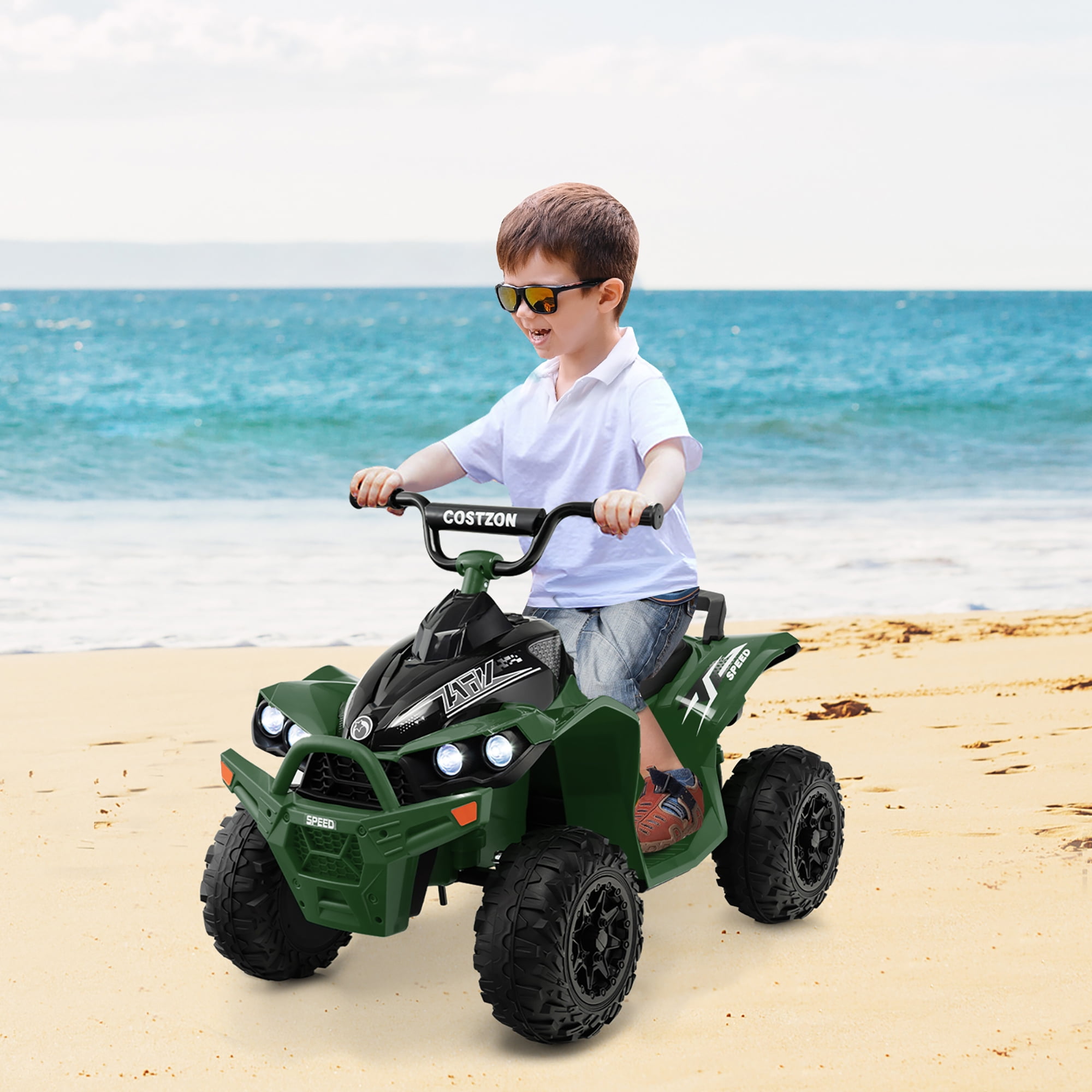 Costway 12V Battery Powered Kids Ride On ATV Electric 4-Wheeler Quad Car with  MP3 & Light Green
