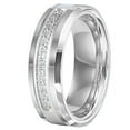 thumbnail image 3 of Tungsten Wedding Band Ring 8mm Men's Engagement Silver with 13 Cz Stone Inlay in Titanium Center, 3 of 4