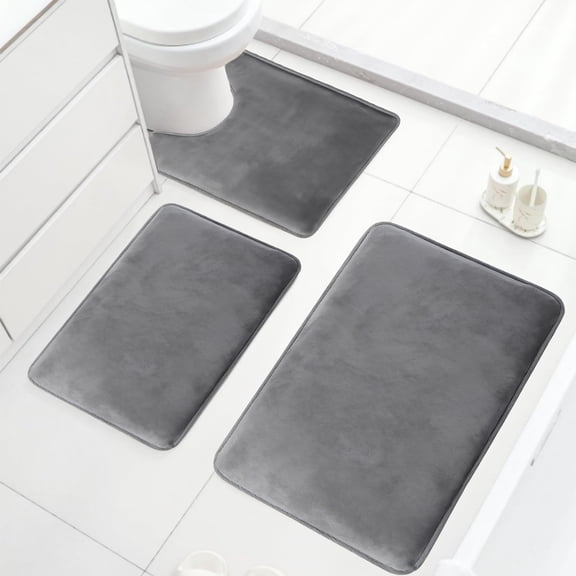Bathroom Rugs Sets 3 Piece, Extra Thick Bath Mat, Non-Slip Soft Memory Foam Rug for Sink,Tub, Shower and Toilet,Dark Grey, 15"x23" 20"x31" U Shape 20"x23"