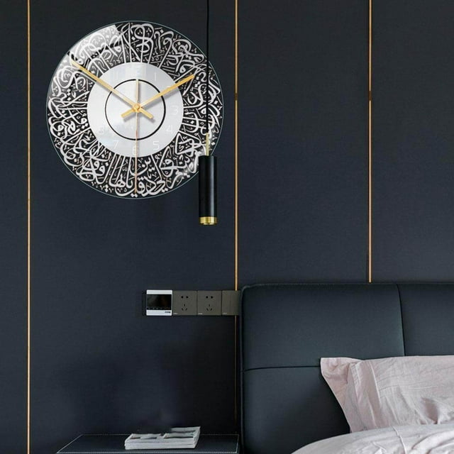 kurtrusly 30cm Islamic Silent Wall Clock Clock digital Home Quartz Bedroom Muslim Decor Silver