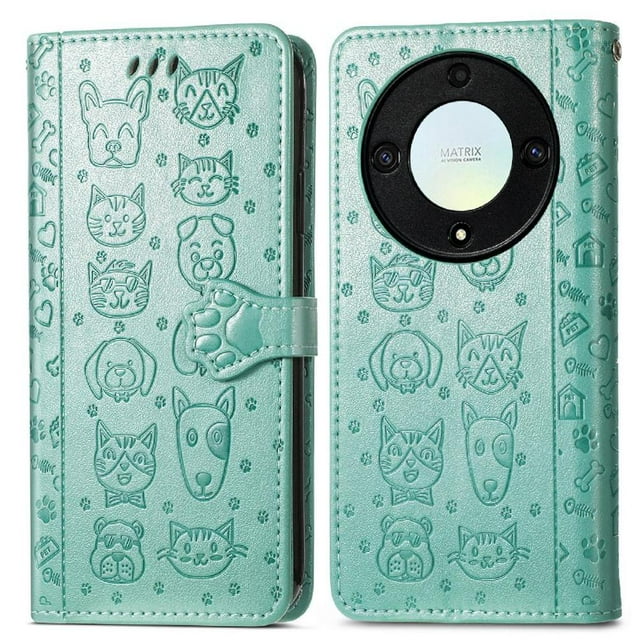 Funda Cartera FOXDOCK para Honor X9A , Flip PU con Relieve de Gatos y Perros, Tarjetero y Soporte