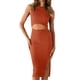 thumbnail image 1 of Vestido PRETTYGARDEN Rojo Ladrillo Midi Ajustado con Corte XL, 1 of 5