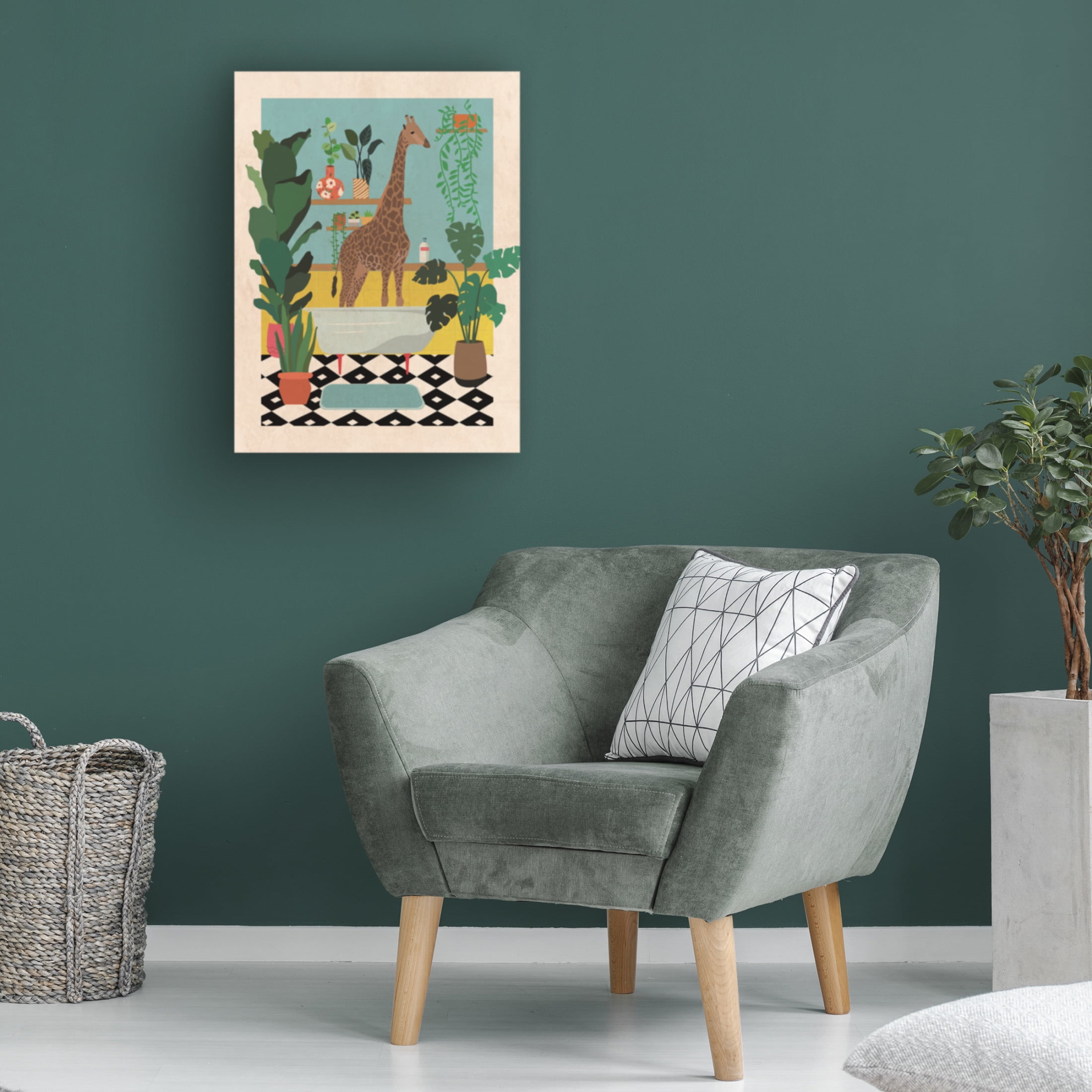 Trademark Fine Art Jon Downer Giraffe Bathtime Canvas Wall Art
