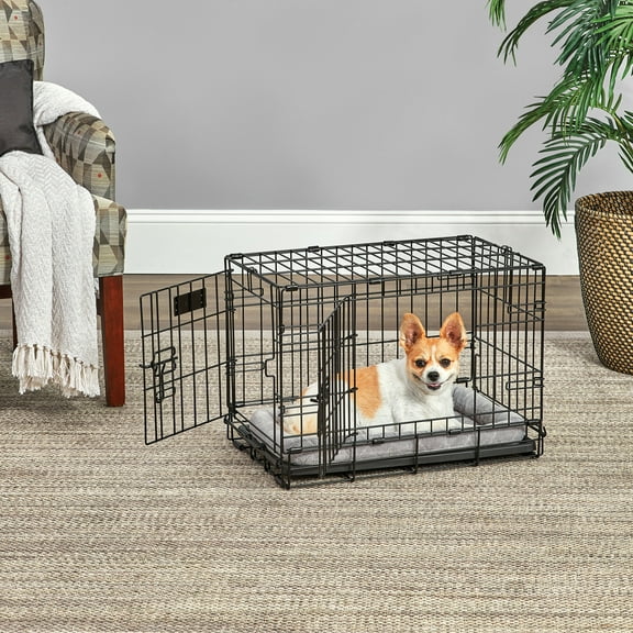 MidWest Homes for Pets Dog Crate Newly Enhanced LifeStages XS Double Door Folding Metal Dog Crate with Divider Panel, Floor Protecting Feet, Leak-Proof Dog Pan, 1622DD, 22.5L x 14W x 16H inches