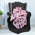 thumbnail image 4 of Saying Soft Flannel Fleece Blanket, You Make Me Happy Hand Lettered Brush Script Style Phrase Vintage Text, Cozy Plush for Indoor and Outdoor Use, 50" x 70", Charcoal Grey Pink White, by Ambesonne, 4 of 5