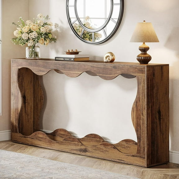 Tribesigns 63 Inches Farmhouse Console Table with Storage, Couch Table Behind Sofa, Long Entryway Table for entryway Living Room, Brown