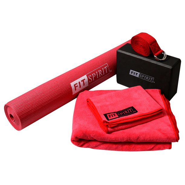 Fit Spirit Red Yoga Starter Set Kit - Includes 3mm PVC Mat ...